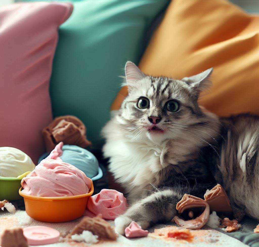 Cat Playing with icecream